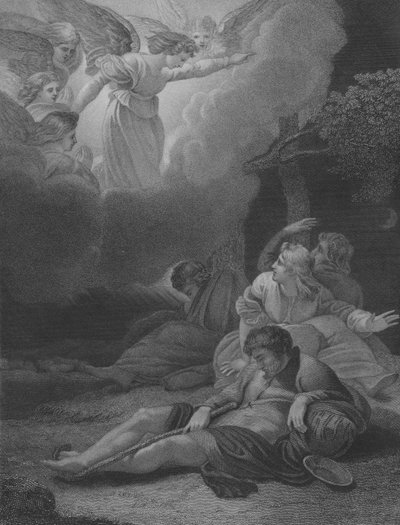 Die Engel erscheinen den Hirten, Lukas 2, Vers 8-21 von Thomas Stothard