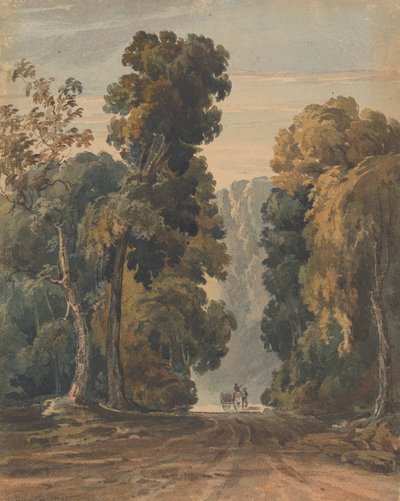 Pferd, Wagen und Fahrer auf breiter, baumgesäumter Allee von Thomas Sully