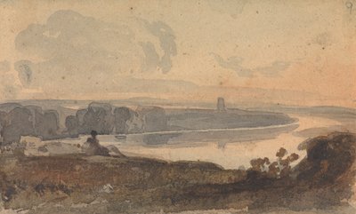 Landschaft mit gewundenem Fluss, Figur auf Hügel im Vordergrund von Thomas Sully
