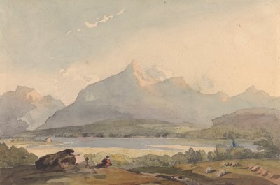 Gebirgslandschaft mit See und Figur im Vordergrund von Thomas Sully