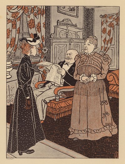 Paar stellt ein neues Dienstmädchen ein, sagt ihr aber, sie dürfe niemandem erzählen, dass sie ihre Cousine ist von Thomas Theodor Heine