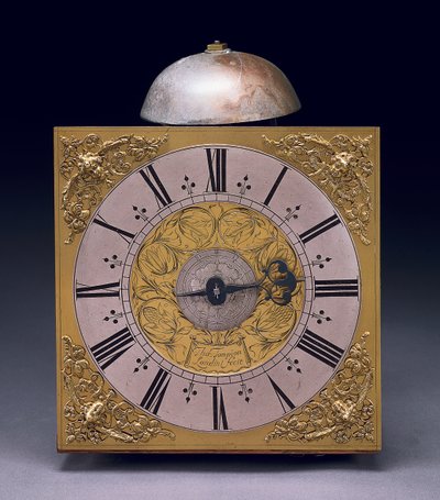 Quadratisches Zifferblatt einer Charles II Dreißig-Stunden-Standuhr, ca. 1680 von Thomas Tompion