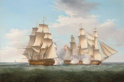 H.M.S. Ethalion im Gefecht mit der spanischen Fregatte Thetis vor Kap Finisterre, 16. Oktober 1799 von Thomas Whitcombe