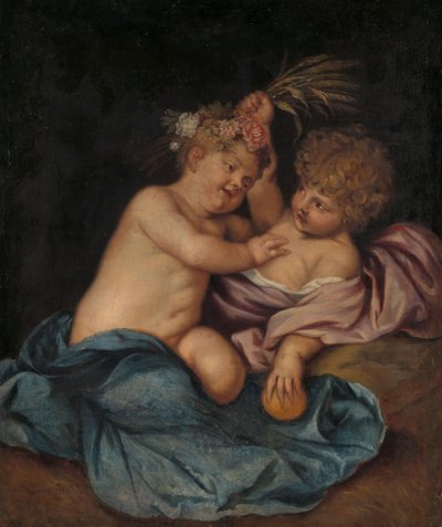 Zwei Kleinkinder, Personifikationen von Frühling und Herbst von Thomas Willeboirts Bosschaert (follower of)