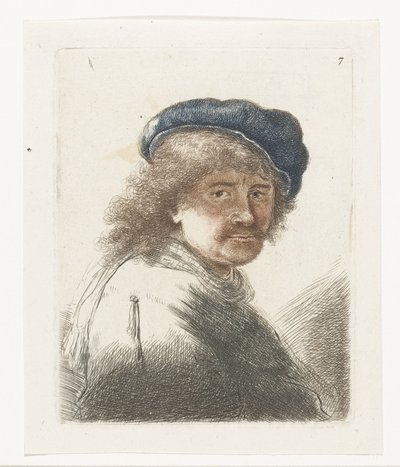 Selbstporträt mit Mütze und Schal, Gesicht dunkel: Büste von Thomas Worlidge