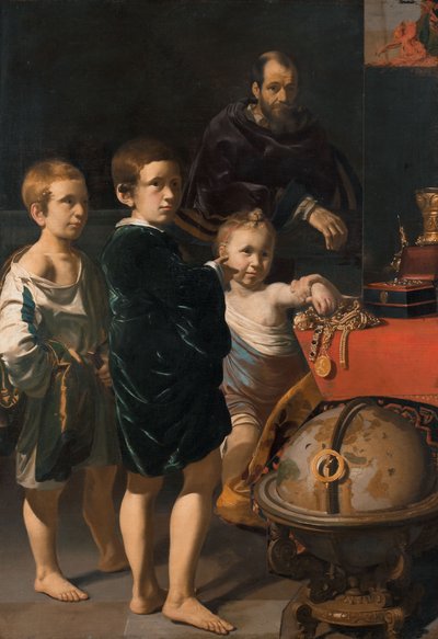 Porträt von drei Kindern und einem Mann von Thomas de Keyser