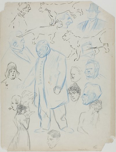 Blatt mit Skizzen: Männer, Frauen und Katzen (Vorderseite); Blatt mit Skizzen: Männer und Frauen (Rückseite) von Théophile Alexandre Pierre Steinlen