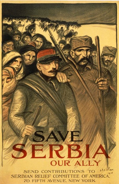 Rettet Serbien, unseren Verbündeten, sendet Beiträge an das Serbian Relief Committee of America, veröffentlicht in Frankreich, 1916 von Théophile Alexandre Steinlen
