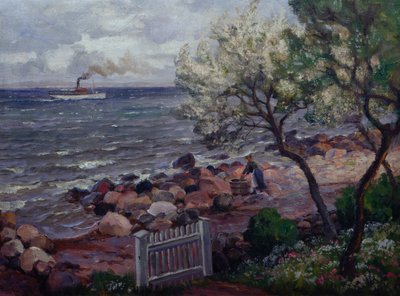 Sommerlandschaft mit Gartentor und Frau von Thorolf Holmboe