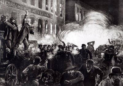 Der Anarchistenaufstand in Chicago: Eine Dynamitbombe explodiert unter den Polizisten, aus 