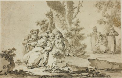 Figuren in orientalischer Tracht in einer Landschaft von Tiberius Dominikus Wocher
