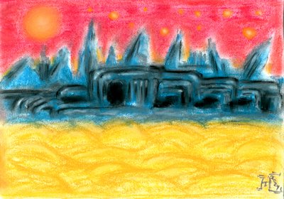 Außerirdische Stadt bei Sonnenuntergang von Tim Hoinkis