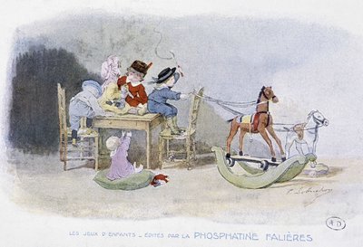 Kinderspiele: Schaukelpferde (Zeichnung von Lobrichon, herausgegeben von Phosphatine Falieres, ca. 1920) von Timoleon Marie Lobrichon