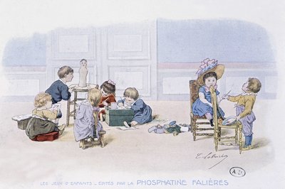 Kinderspiel: Malen und Modellieren - Zeichnung von Lobrichon, herausgegeben von Phosphatine Falières, um 1920 von Timoleon Marie Lobrichon
