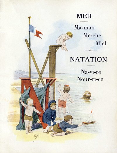Buchstaben M und N darstellend Kinder am Strand, späte 19. Jahrhundert von Timoleon Marie Lobrichon