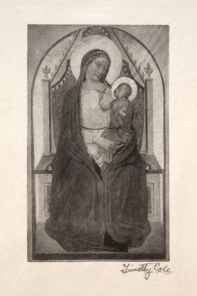 Alte italienische Meister: Madonna auf dem Thron mit Kind, das einen Vogel hält, 1885 von Timothy Cole