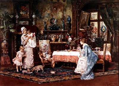 Mutter und Kind in einem eleganten Innenraum von Tito Lessi