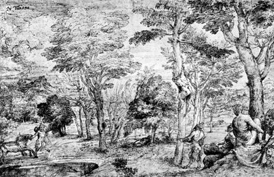 Landschaft mit Satyrn, ca. 1530-1540, 1937 von Tiziano Vecelli