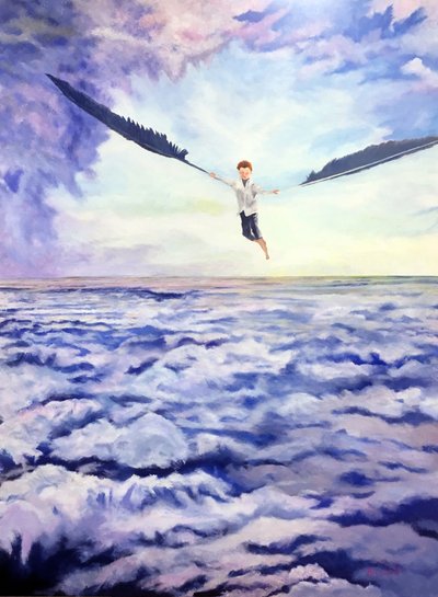 Junge fliegt über Wolken von Tom Blood
