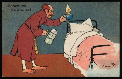 Mann jagt Flöhe in seinem Bett von Tom Browne