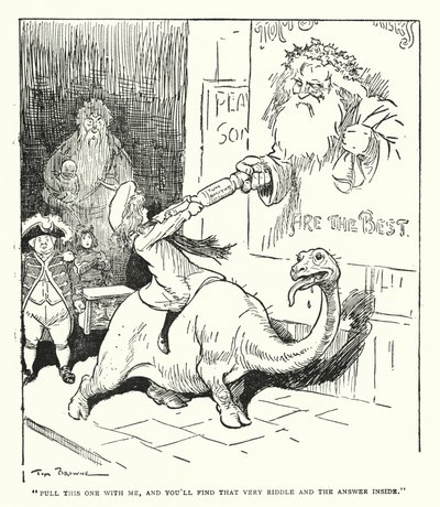 „Zieh das mit mir, und du wirst das Rätsel und die Antwort darin finden“ (Lithographie) von Tom Browne