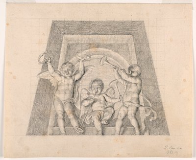 Drei Putti mit Trompeten, Entwurf für Lunette der Sala delle Muse, Museo Pio-Clementino, Vatikan von Tommaso Maria Conca