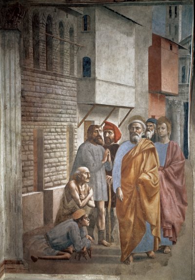 Der heilige Petrus heilt die Kranken mit seinem Schatten von Tommaso Masaccio