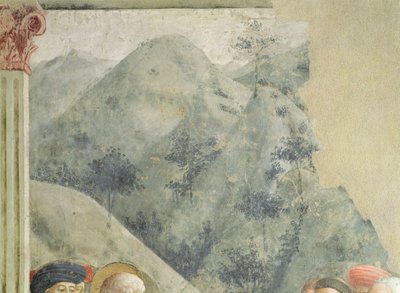 St. Peter predigt in Jerusalem: Hügellandschaft, ca. 1427 von Tommaso Masolino da Panicale