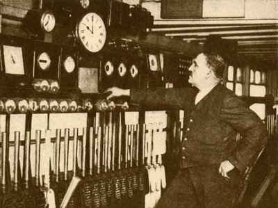 Aufzeichnung des täglichen Zeitsignals am Liverpool Street Bahnhof, London und Nordostbahn, 1930 von Topical Press Agency