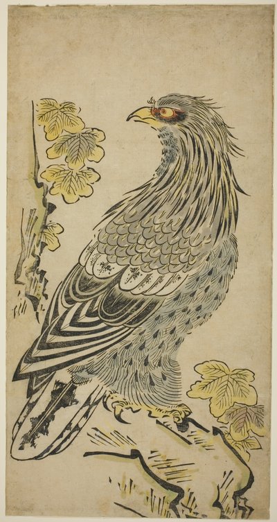 Ein Falke auf einer Klippe nahe einem Kiri-Baum von Torii Kiyomasu I