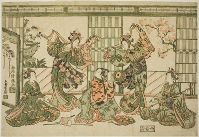 Unterhalter beim Steckenpferdtanz von Torii Kiyomitsu I