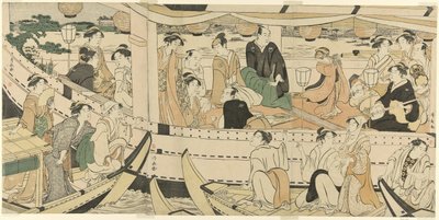Eine Schauspieler-Bootsfahrt auf dem Sumida-Fluss von Torii Kiyonaga