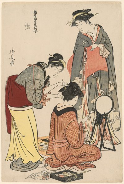 Unterhalter der Tachibana, aus der Serie "Eine Sammlung zeitgenössischer Schönheiten der Vergnügungsviertel (Tosei yuri bijin awase)" von Torii Kiyonaga