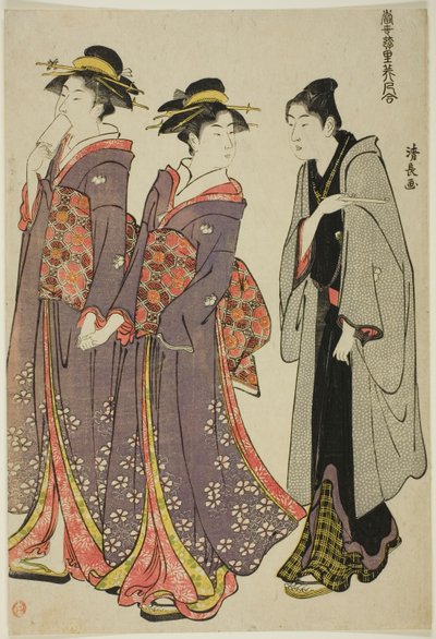 Spaziergang, aus der Serie "Eine Sammlung zeitgenössischer Schönheiten der Vergnügungsviertel (Tosei yuri bijin awase)" von Torii Kiyonaga