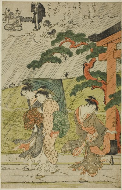 Plötzlicher Regenschauer am Mimeguri-Schrein von Torii Kiyonaga