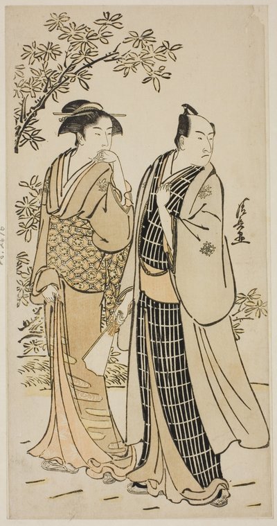 Der Schauspieler Ichikawa Monnosuke II und seine Frau, aus einer unbetitelten Serie von Drucken, die Schauspieler im Privatleben zeigen von Torii Kiyonaga