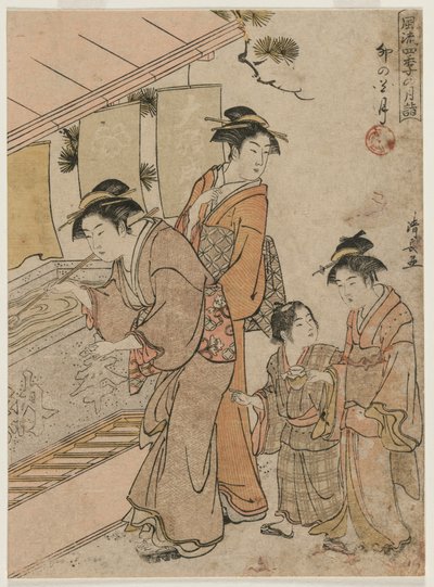 Der vierte Monat aus der Serie Modische monatliche Tempelbesuche in den vier Jahreszeiten, 1784 von Torii Kiyonaga