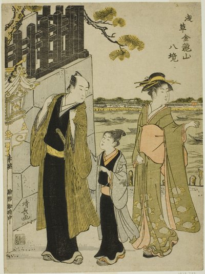 Die Aussicht von der Komagata-Halle, aus der Serie "Acht Bezirke des Kinryuzan-Tempels in Asakusa (Asakusa Kinruzan hakkei)" von Torii Kiyonaga