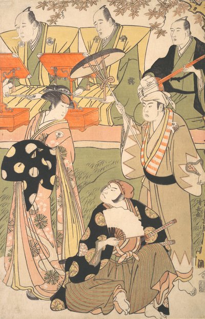 Theaterszene mit Musikern von Torii Kiyonaga