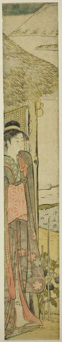 Junge Frau mit Symbolen des ersten Traums des neuen Jahres von Torii Kiyonaga