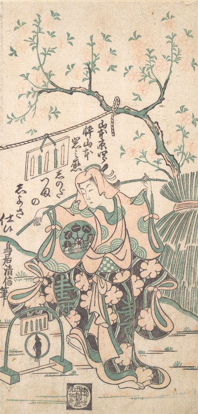 Yamamoto Iwanojo, Sohn von Yamamoto Kyoshiro, als Shinoda Zuma in einem Shosa-Akt, 1747 von Torii Kiyonobu II
