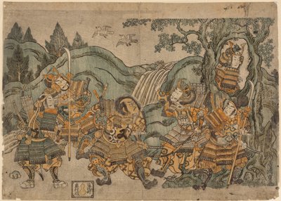 Minamoto no Yoritomo versteckt sich in einem Baum von Torii Kiyoshige