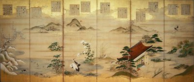 Sechsteiliges Paravent mit Vögeln und Blumen der zwölf Monate von Tosa Mitsunari