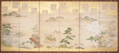 Sechsteiliges Paravent mit Vögeln und Blumen der zwölf Monate von Tosa Mitsunari