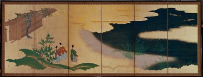 Sechsteilige Leinwand mit Geschichten von Ise von Tosa Mitsuoki