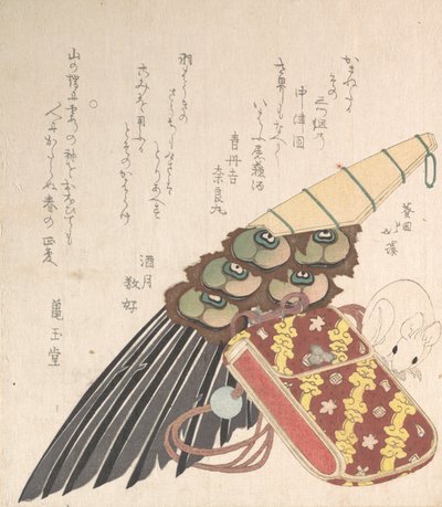 Federbürste und Doran eine Art Medizinkasten mit einem Netsuke einer Ratte, wahrscheinlich 1816 von Totoya Hokkei
