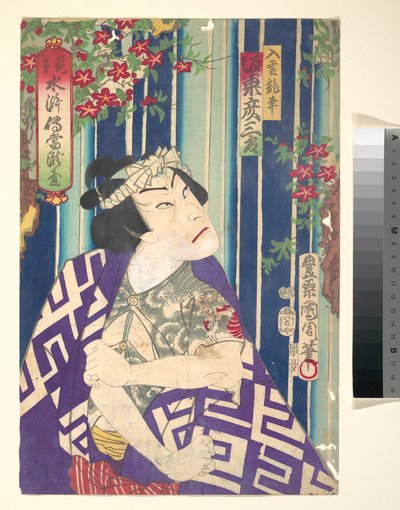 Imaginäres Porträt, Shuihuzhuan der Bühne: Tōryūdai - Schauspieler, Bandō Hikozaburō als Nyūunryū von Toyohara Kunichika