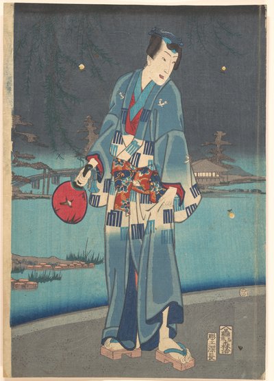 Moderner Genji - Glühwürmchenbetrachtung von Toyohara Kunichika
