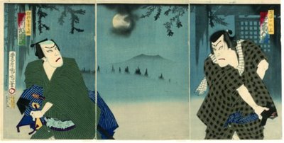 Onoe Kikugorō V als Daiba no Jinzō und Ichikawa Sadanji I als Itamiya Jubei von Toyohara Kunichika