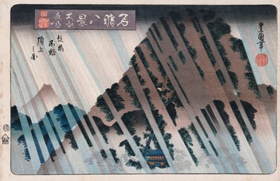 Nachtregen, Oyama, aus der Serie "Acht Ansichten berühmter Orte" von Toyokuni II